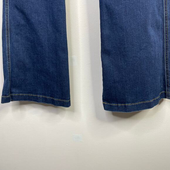 Spanx Indigo Blue Stretch Denim Flare Jeans Pull Up Slimming Comfort Womens L - Picture 12 of 17